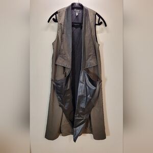 Animale Kaki & Faux Leather Sleeveless Long Blazer - Size S
